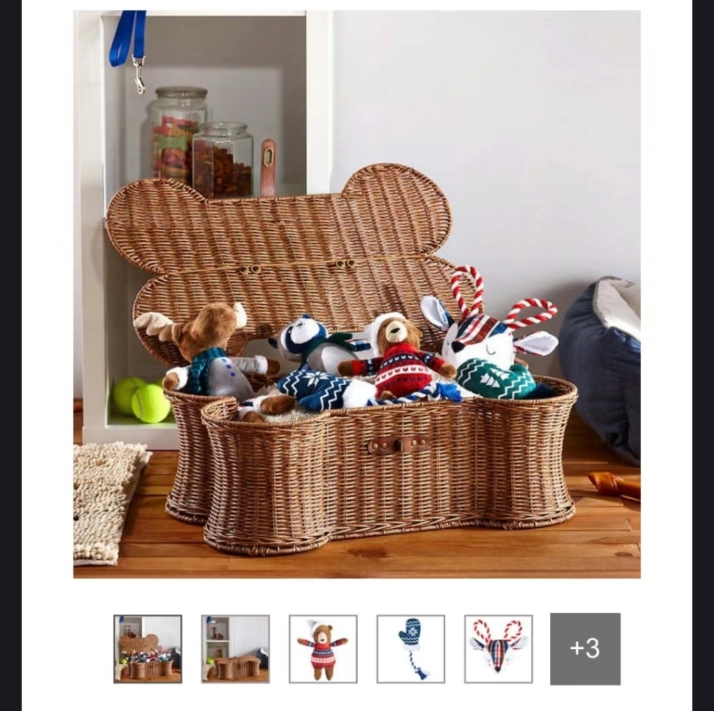Dog Bone Basket and 6-piece Woodland Dog Toy Set